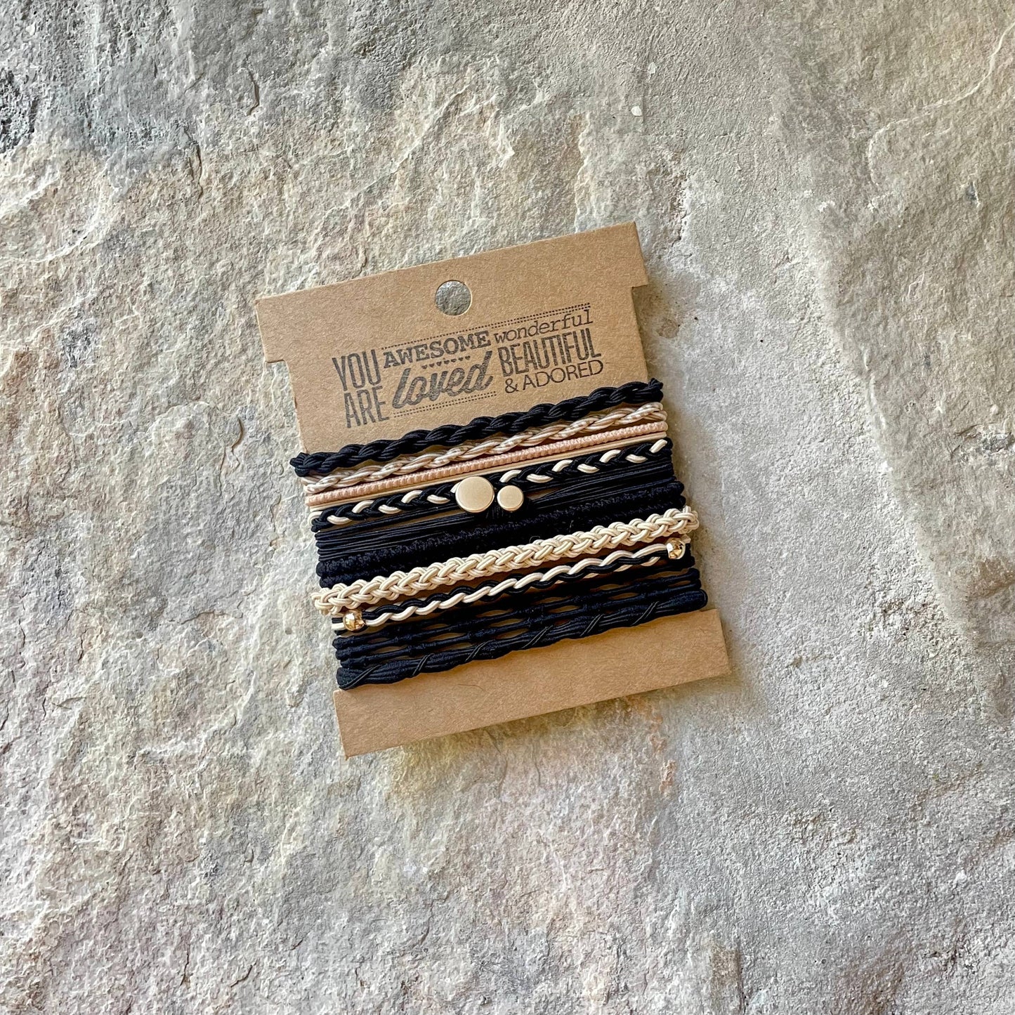 Rhinestone Hair Ties on Kraft Card | Black